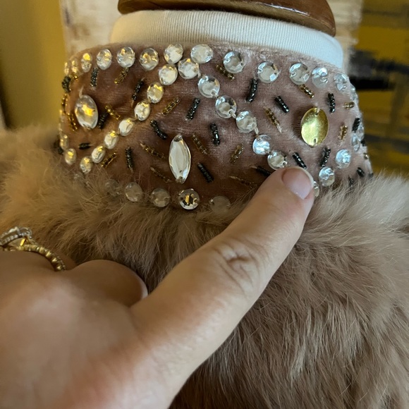 Sheri Bodell Cropped Rhinestone Rabbit Fur Jacket Coat sz M 3/4 Sleeves - Picture 10 of 10